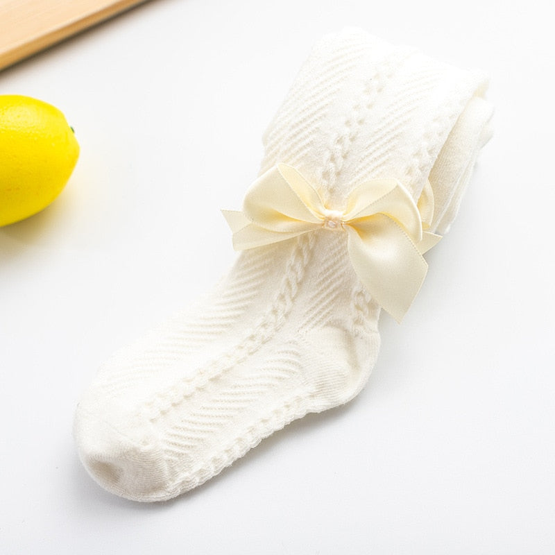 0 to 4 Years Spring Autumn Baby Girls Tights Beautiful Bowknot Mesh Pantyhose For Infants Newborns Toddlers Cotton Tight For Kid