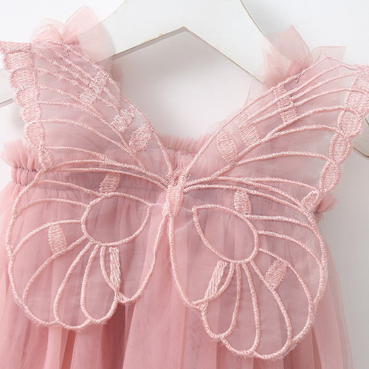 New Baby Girl Clothes Solid Color Flying Sleeve Butterfly Little Girls Dress Sweet Princess Baby Dresses
