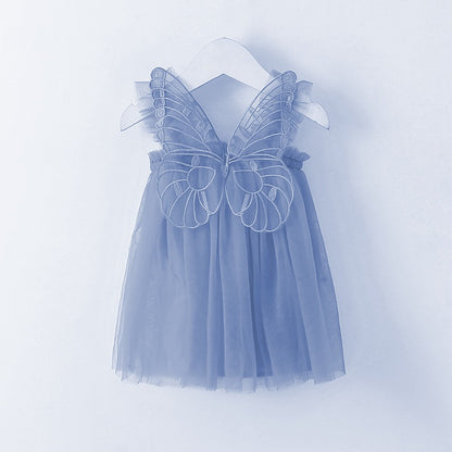 New Baby Girl Clothes Solid Color Flying Sleeve Butterfly Little Girls Dress Sweet Princess Baby Dresses
