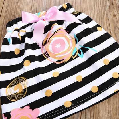 3Pcs T-shirt Romper Skirt Headband Baby Girl Clothes Outfits Set