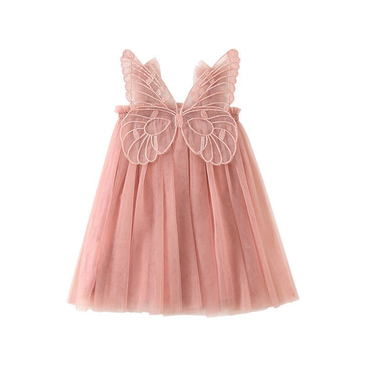 New Baby Girl Clothes Solid Color Flying Sleeve Butterfly Little Girls Dress Sweet Princess Baby Dresses