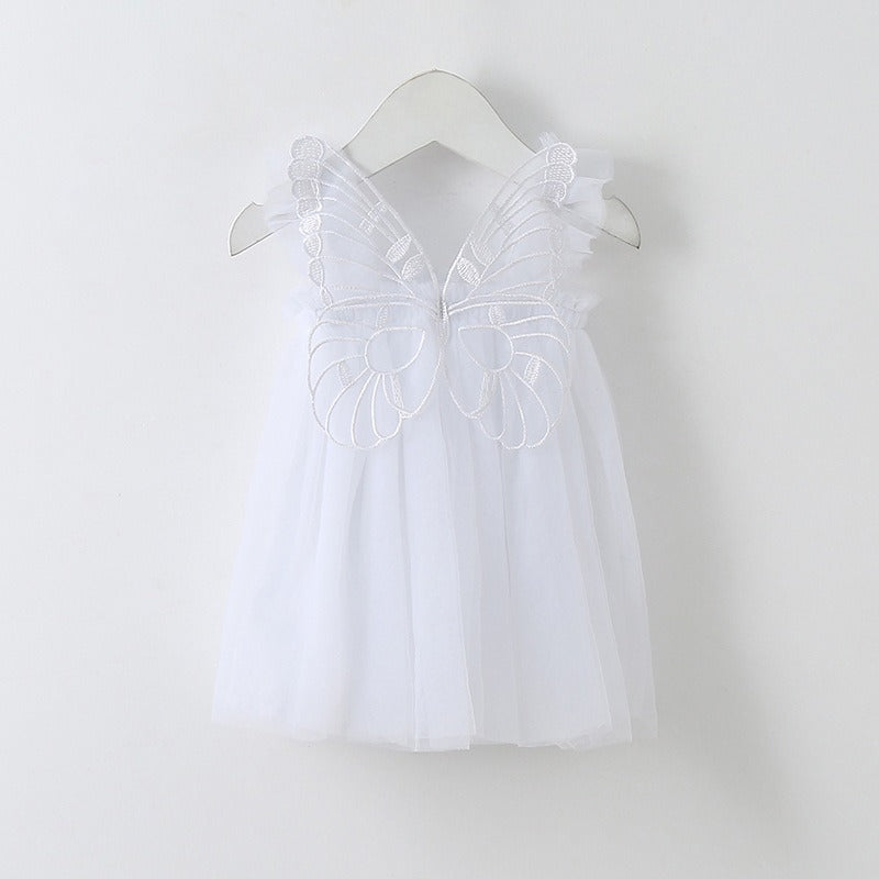 New Baby Girl Clothes Solid Color Flying Sleeve Butterfly Little Girls Dress Sweet Princess Baby Dresses