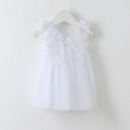 New Baby Girl Clothes Solid Color Flying Sleeve Butterfly Little Girls Dress Sweet Princess Baby Dresses