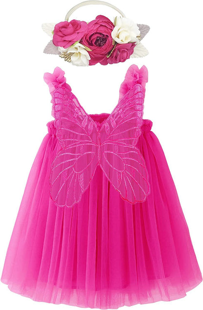 New Baby Girl Clothes Solid Color Flying Sleeve Butterfly Little Girls Dress Sweet Princess Baby Dresses