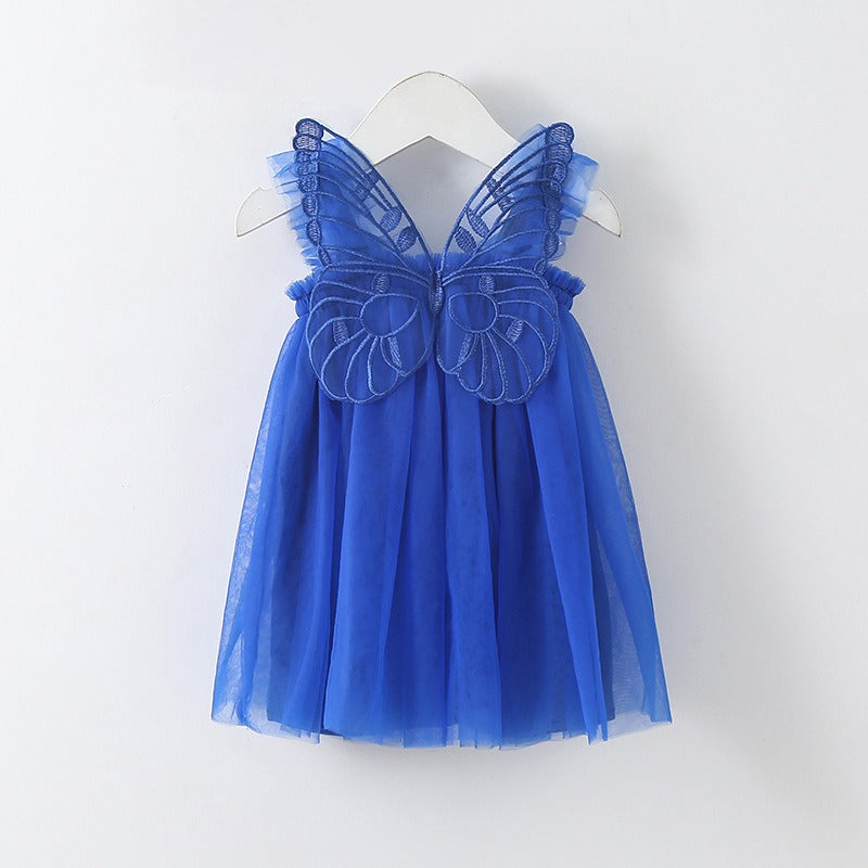 New Baby Girl Clothes Solid Color Flying Sleeve Butterfly Little Girls Dress Sweet Princess Baby Dresses