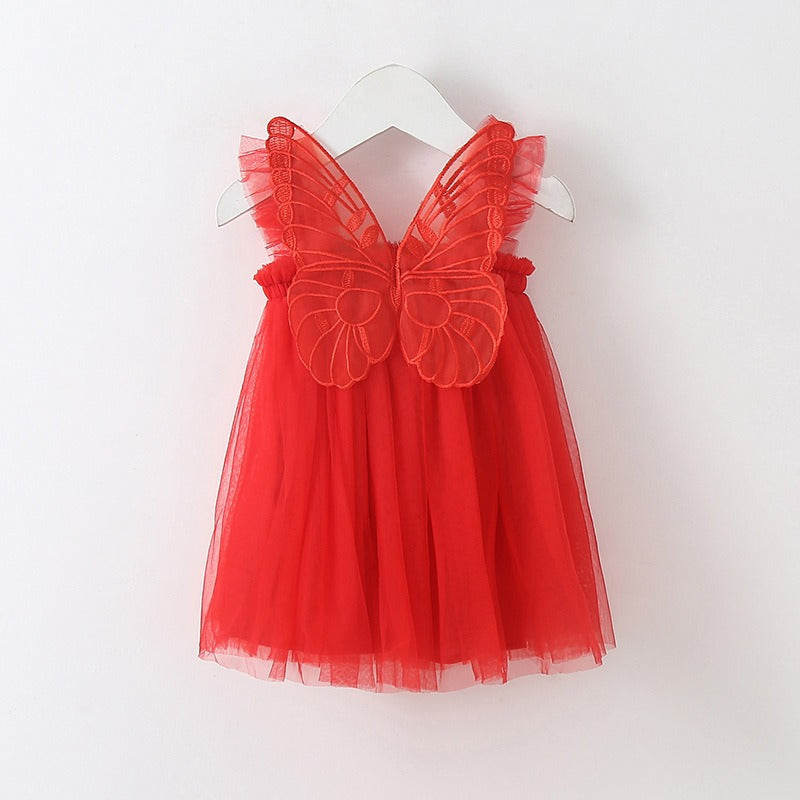 New Baby Girl Clothes Solid Color Flying Sleeve Butterfly Little Girls Dress Sweet Princess Baby Dresses