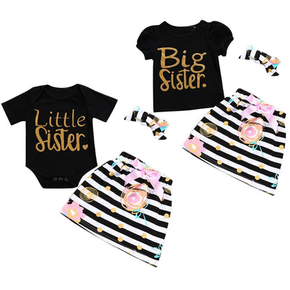 3Pcs T-shirt Romper Skirt Headband Baby Girl Clothes Outfits Set