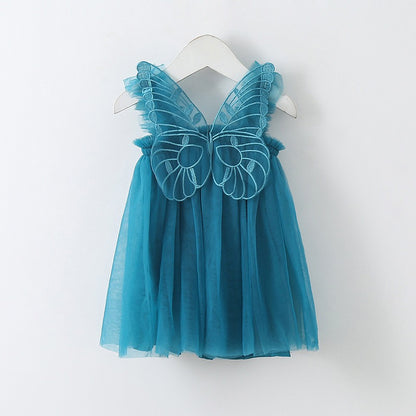 New Baby Girl Clothes Solid Color Flying Sleeve Butterfly Little Girls Dress Sweet Princess Baby Dresses