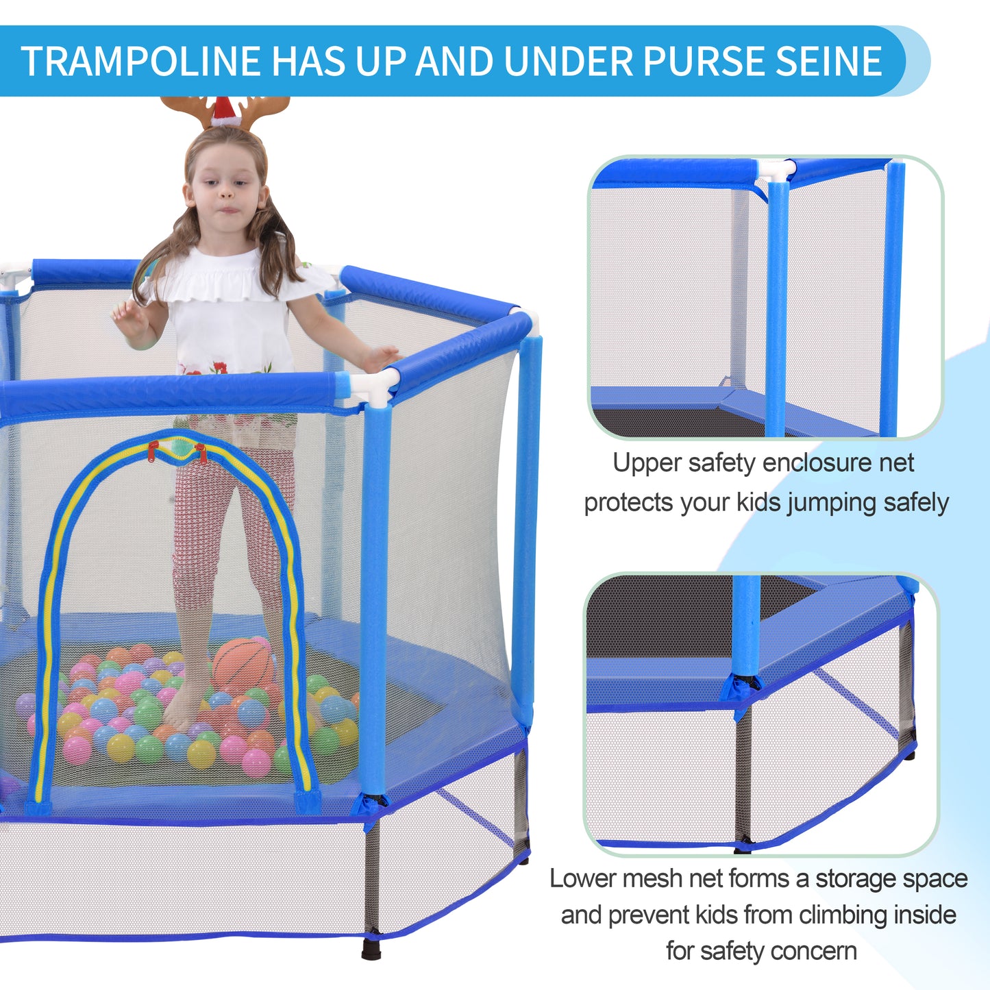 55'' Toddlers Trampoline Indoor Outdoor Mini Trampoline for Kids