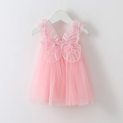 New Baby Girl Clothes Solid Color Flying Sleeve Butterfly Little Girls Dress Sweet Princess Baby Dresses
