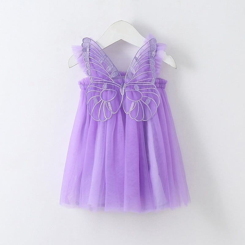 New Baby Girl Clothes Solid Color Flying Sleeve Butterfly Little Girls Dress Sweet Princess Baby Dresses