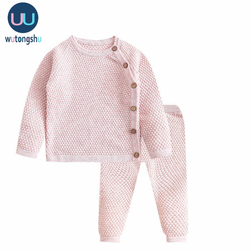 Baby Boy Girl Clothes Sets Spring Autumn Solid Newborn Baby Girl Clothing Long Sleeve Tops + Pants Outfits Casual Baby Pajamas  No hat