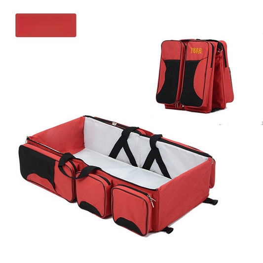 NNEDSZ Red Multifunctional Foldable Baby Crib Mommy Bag | Large Capacity Diaper Bag | Portable Shoulder and Handheld Baby Essentials Bag